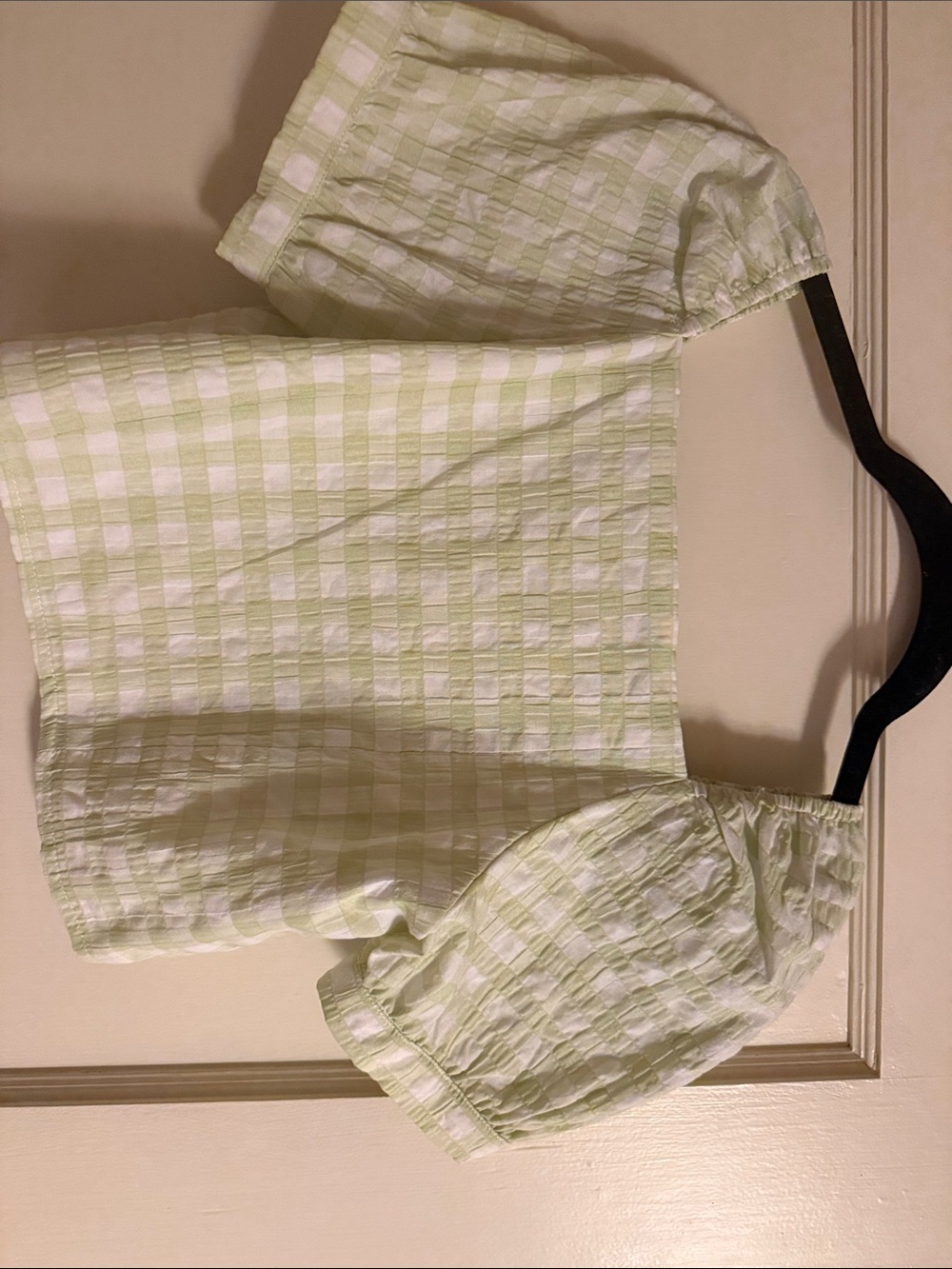 GB girls Light Green and White Gingham Puff-Sleeve cropped top